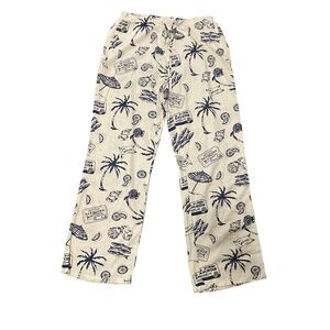 Cali 1850 Cream/Blue Linen Graphic Sardine Pants SZ Medium